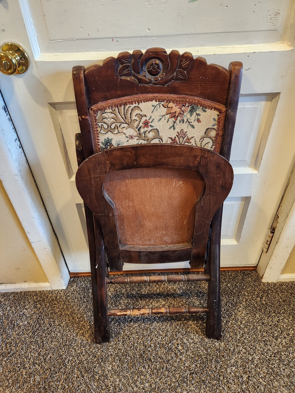 Antique Floral Upholstered Wooden Folding Rocking Chair - Brown - Picture 7 of 12